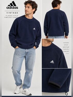 Vintage adidas Navy Blue Fleece Pullover Men’s XL UK 46/48 – Made in Indonesia